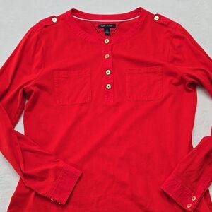 Tommy Hilfiger Red Long Sleeve Top with Gold‎ Buttons, Women's Size L